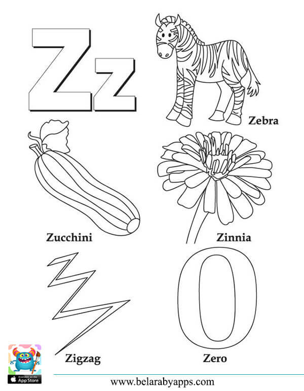 رسومات الحروف الانجليزية كبتل وسمول للتلوين مع الكلمات بطاقات 