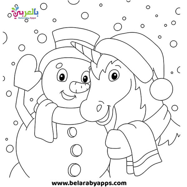  free printable new year 2022 coloring sheets- snowman and unicorn 
