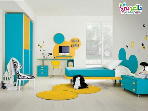 غرف نوم اطفال روعه صور Mickey-yellow-bedroom