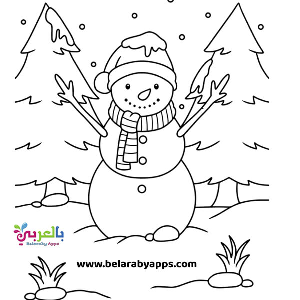 رسمة رجل الثلج للتلوين وفصل الشتاء 2022 - ررسومات للتلوين للاطفال للطباعة pdfسومات للتلوين للاطفال للطباعة pdf