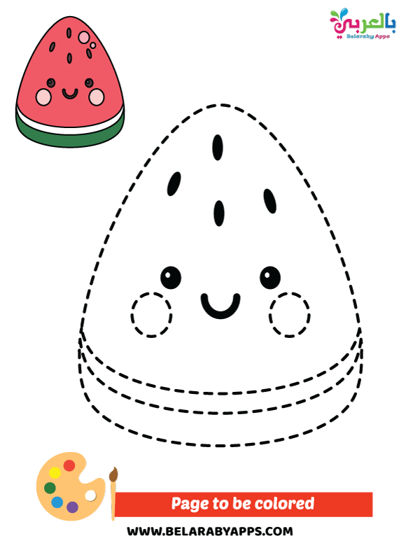 رسومات بطيخ للتلوين .. صور تلوين فواكه للاطفال - Free kawaii watermelon coloring pages